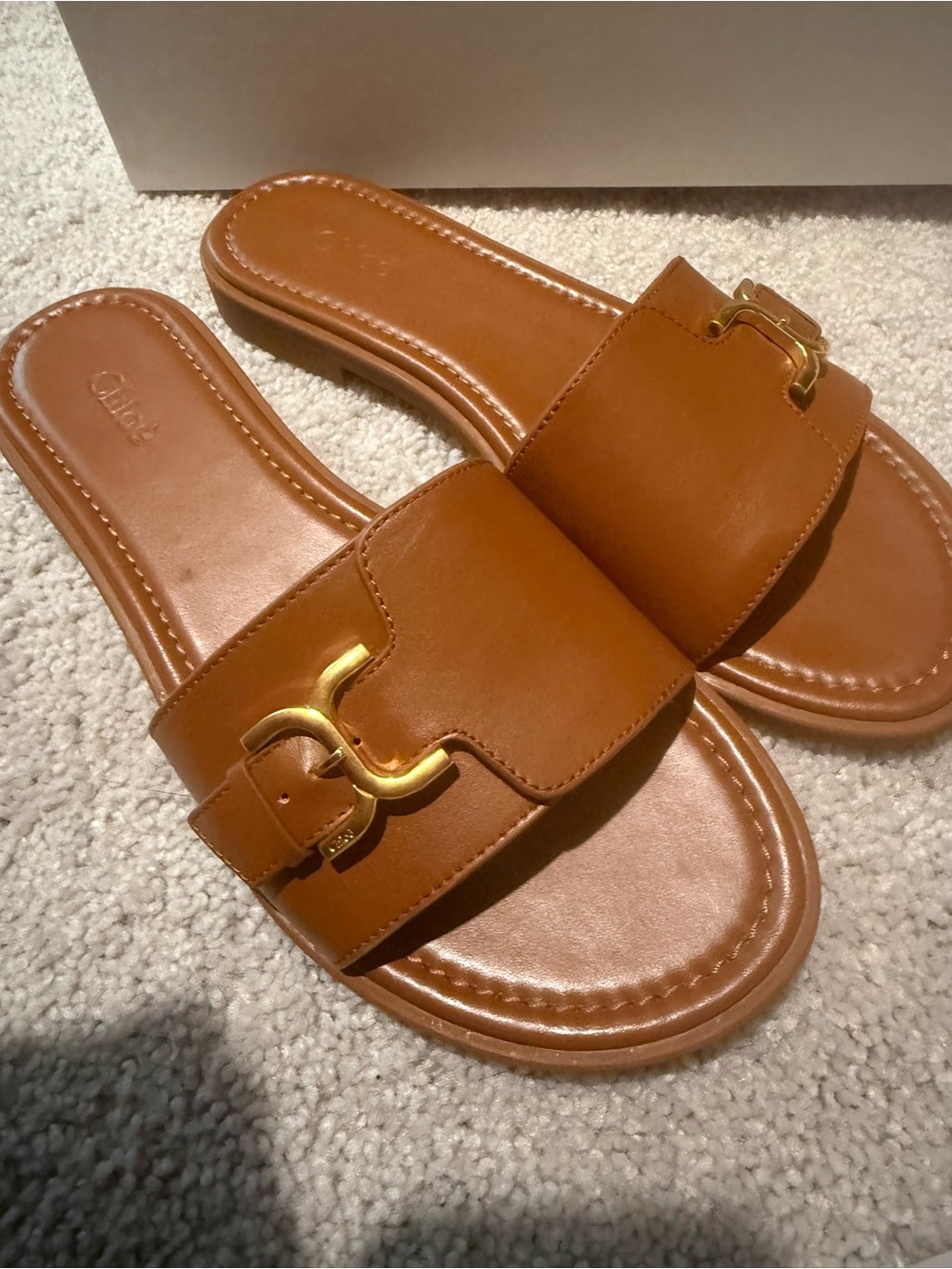 Chloe Marcie Slide Sandals with Gold Buckle